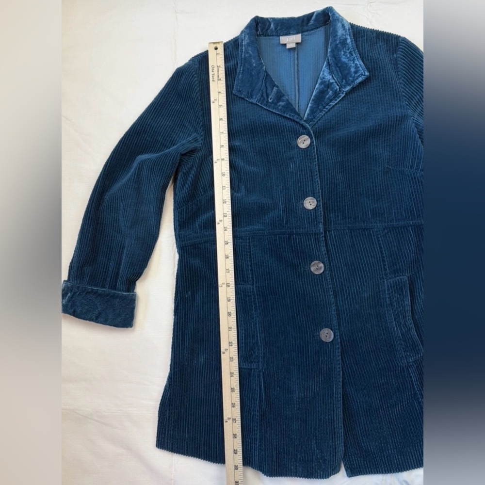 J. JILL Coat Jacket Corduroy Teal Blue Green Cotton Velvet Size Small - Picture 15 of 16